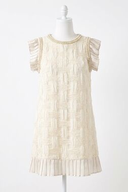 NEW STRUT & BOLT pearl trim detail textured mini dress in champagne